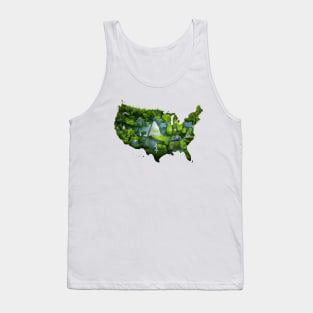 Green Map of America with Nature Trees Leaves Plants. Make America Green Again. Sustainability, Renewable Energy, Wind Solar. Save the Earth Go Green | Earth Day Awareness April 22 Tank Top